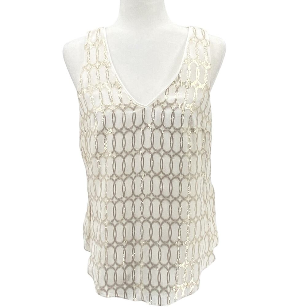 White House Black Market Womens Silk Metallic Gold Tank Blouse Small
